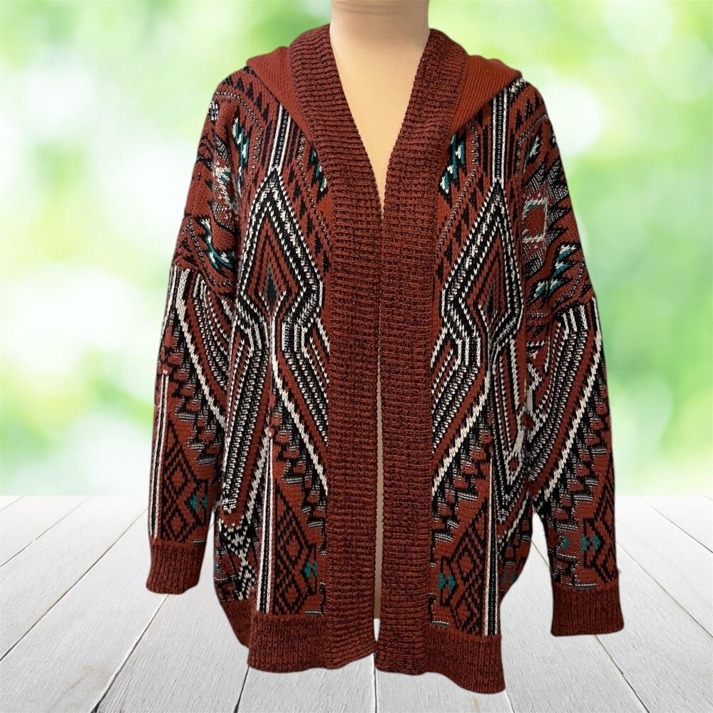 ECOTE Urban Outfitters Hooded Cardigan Southwestern Aztec Boho Cocoon Knit Sz S